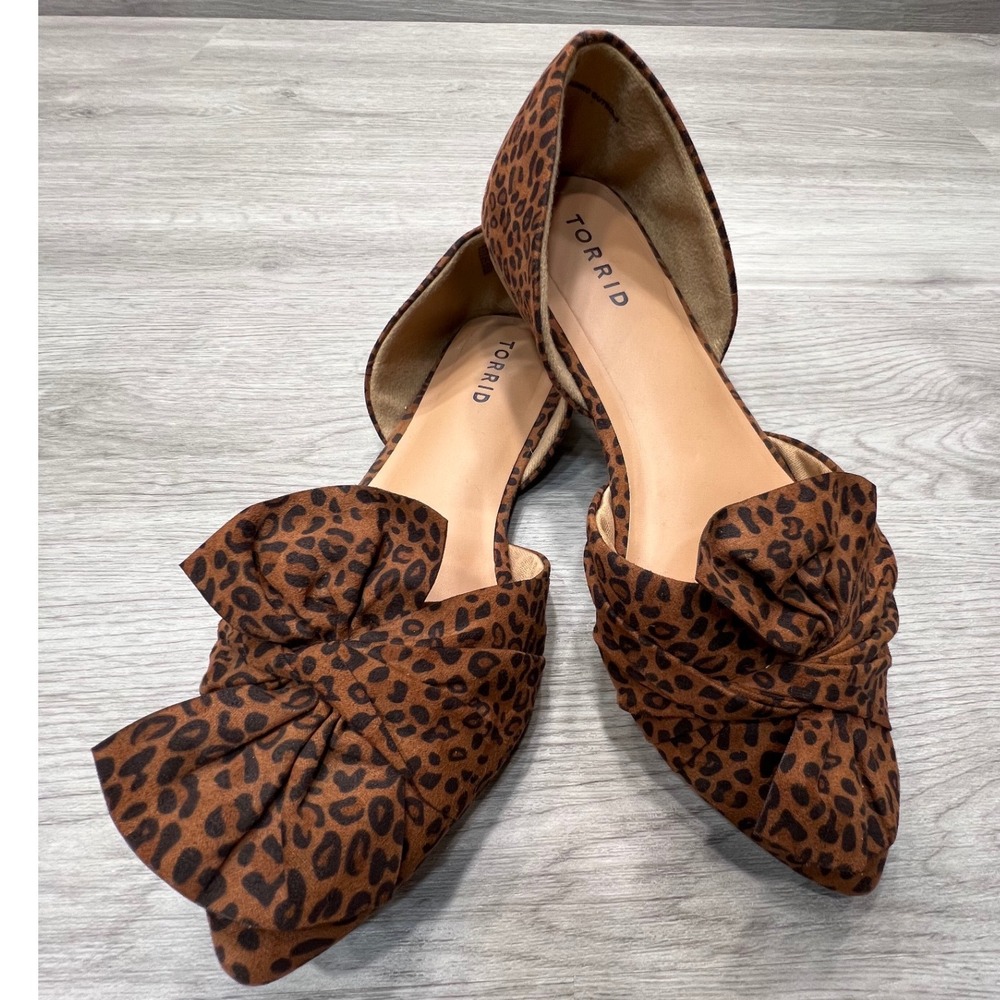 Torrid Womens Bow Pointed Toe DOrsay Flats Shoes Size 8WW‎ Brown Leopard Print